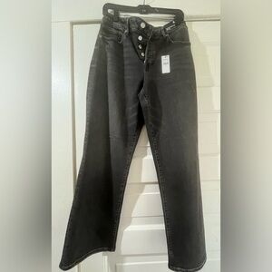 NWT Express Women High Waisted Washed Black Relaxed Straight Ankle Jeans